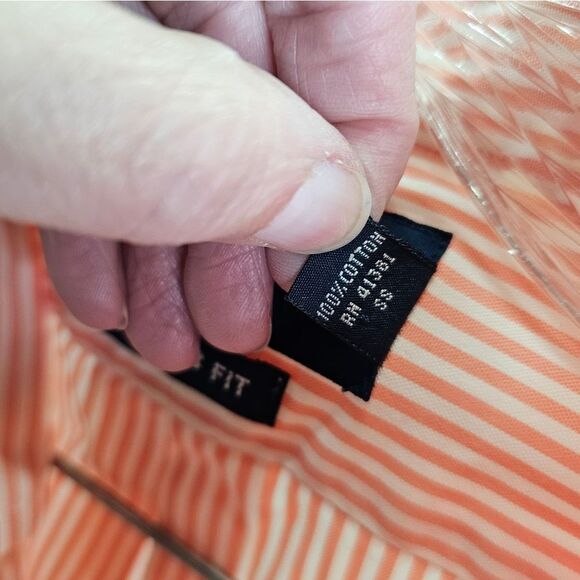 Ralph Lauren Orange Striped Classic Fit Button Down Shirt Size 16 1/2 - Picture 6 of 9
